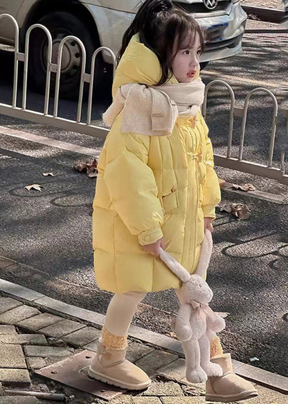 Brief Yellow Patchwork Button Kids Hooded Parkas Winter WL024