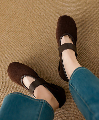 Strap Brown Suede Shoes Women Buckle Wedge Splicing