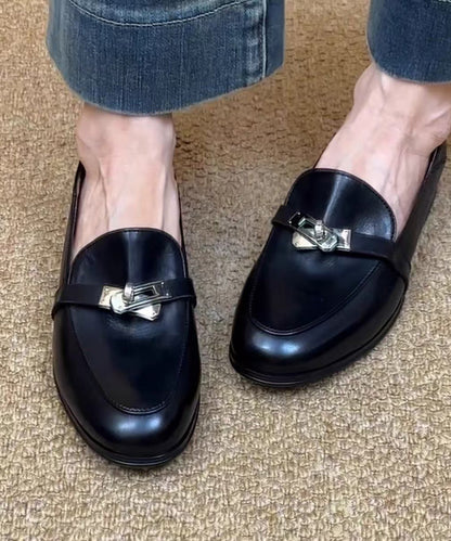 Loafers Splicing Leather Brown Cowhide For Women