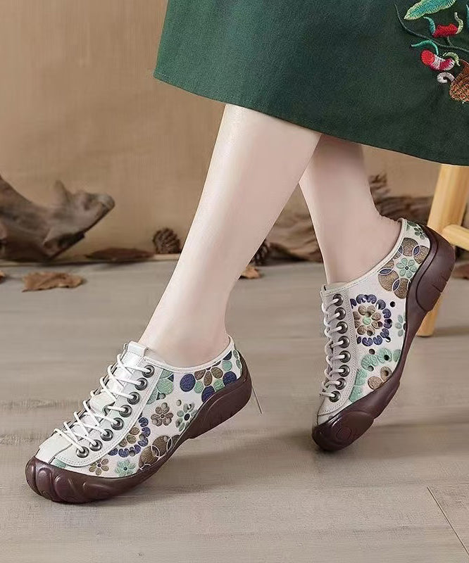 Strap Cowhide Shoes Embossed Flat Splicing Cross Brown Leather