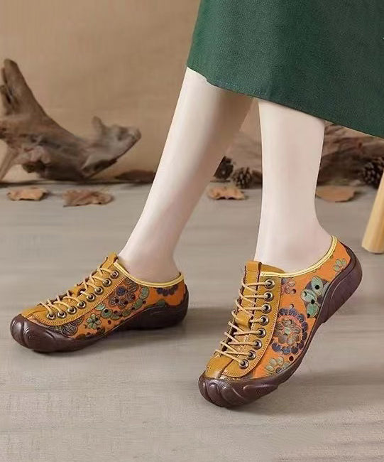 Strap Splicing Embossed Brown Shoes Cowhide Flat Leather Cross