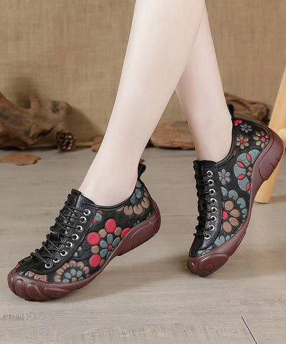 Strap Cowhide Shoes Embossed Flat Splicing Cross Brown Leather