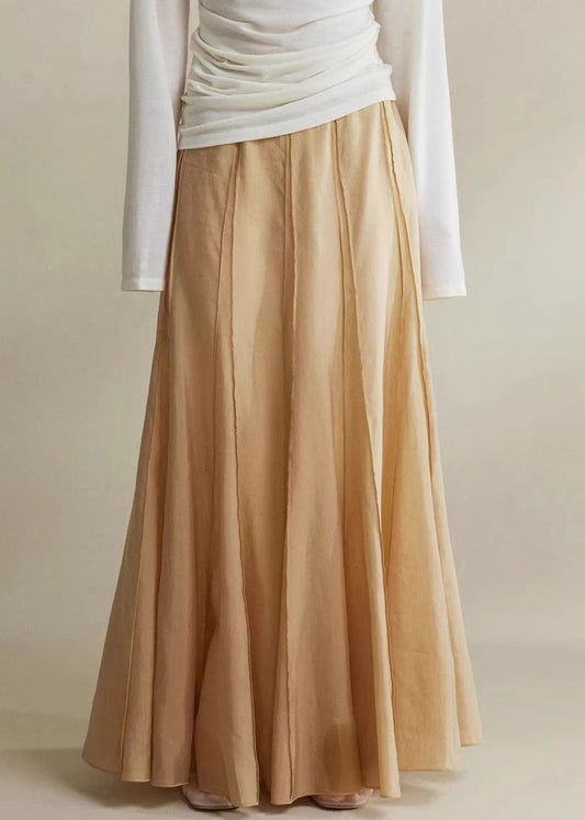 Brown High Cotton Maxi Waist Silk Skirts Patchwork