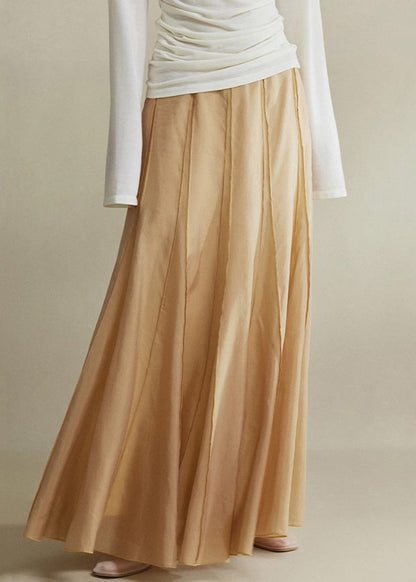 Brown High Cotton Maxi Waist Silk Skirts Patchwork