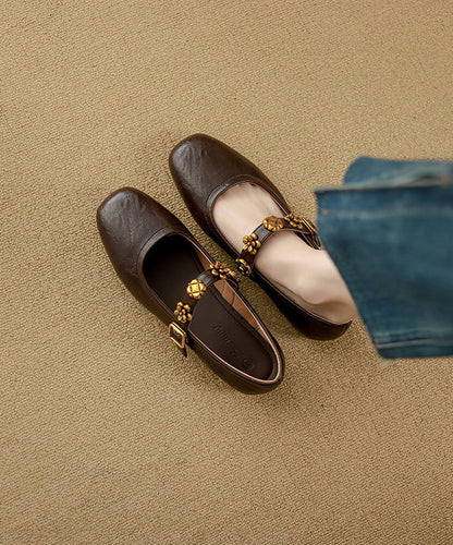 Leather Loafers Faux Splicing Buckle Brown Strap Penny Casual
