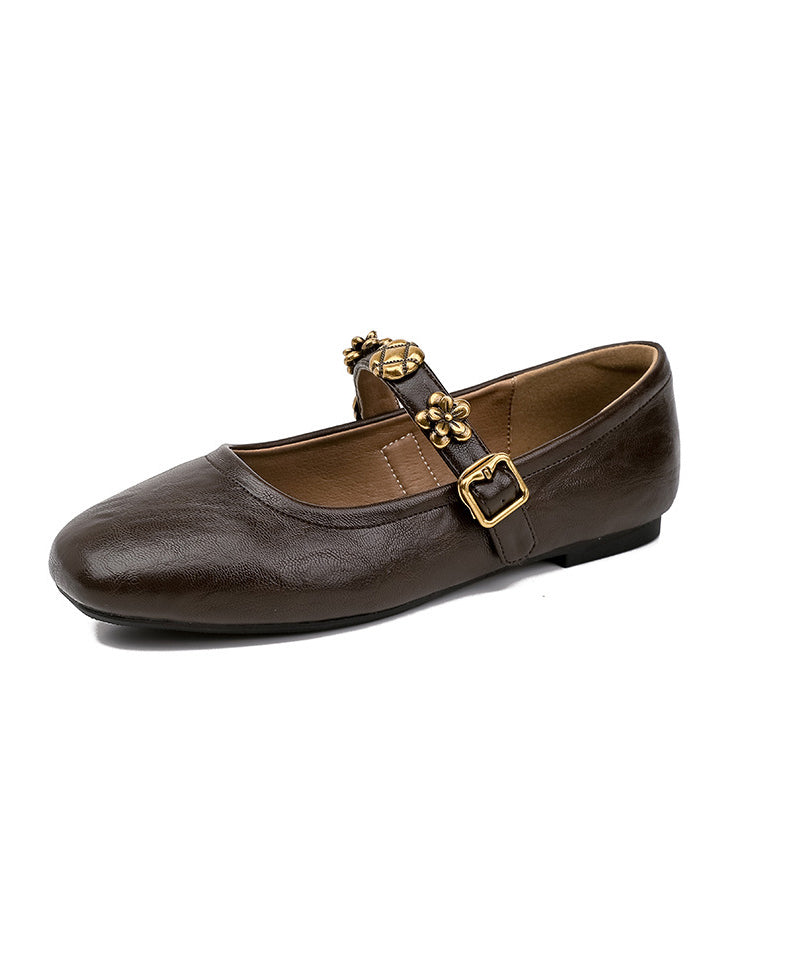 Leather Loafers Faux Splicing Buckle Brown Strap Penny Casual