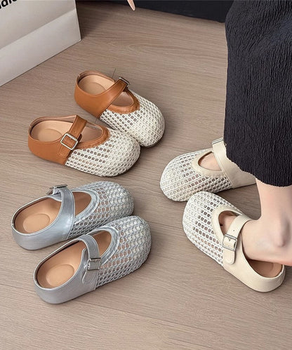 Faux Splicing Platform Brown Leather Fashion Slide Sandals