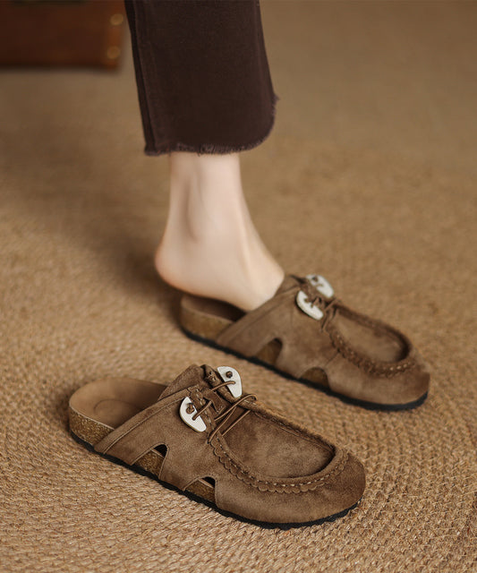 Slide Sandals Suede Platform Brown Splicing Comfy