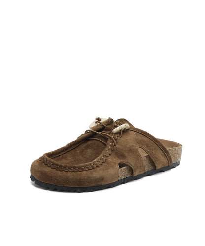 Slide Sandals Suede Platform Brown Splicing Comfy