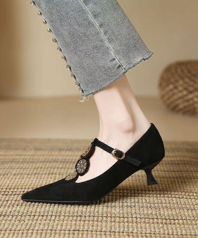 Heels Women Brown Suede High Pointed Splicing Toe