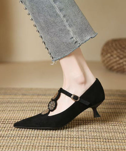 Heels Women Brown Suede High Pointed Splicing Toe