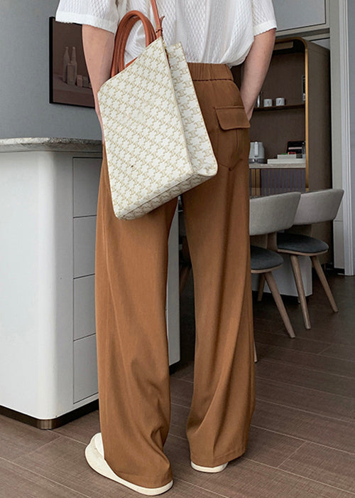 Solid Men High Brown Fall Waist Pants Spandex