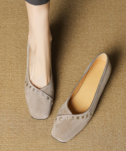 Toe Elegant Splicing Square Brown Shoes Suede Chunky