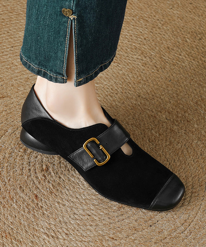 Brown Buckle Strap For Splicing Suede Women Chunky Loafers
