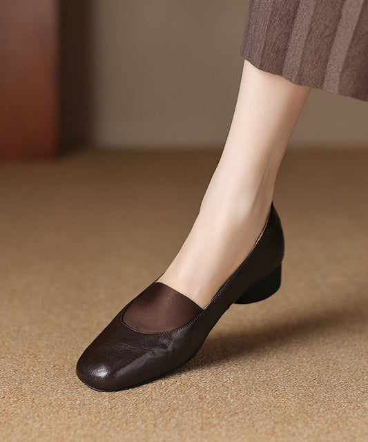 Brown Sheepskin Loafers Comfy Splicing Chunky Women