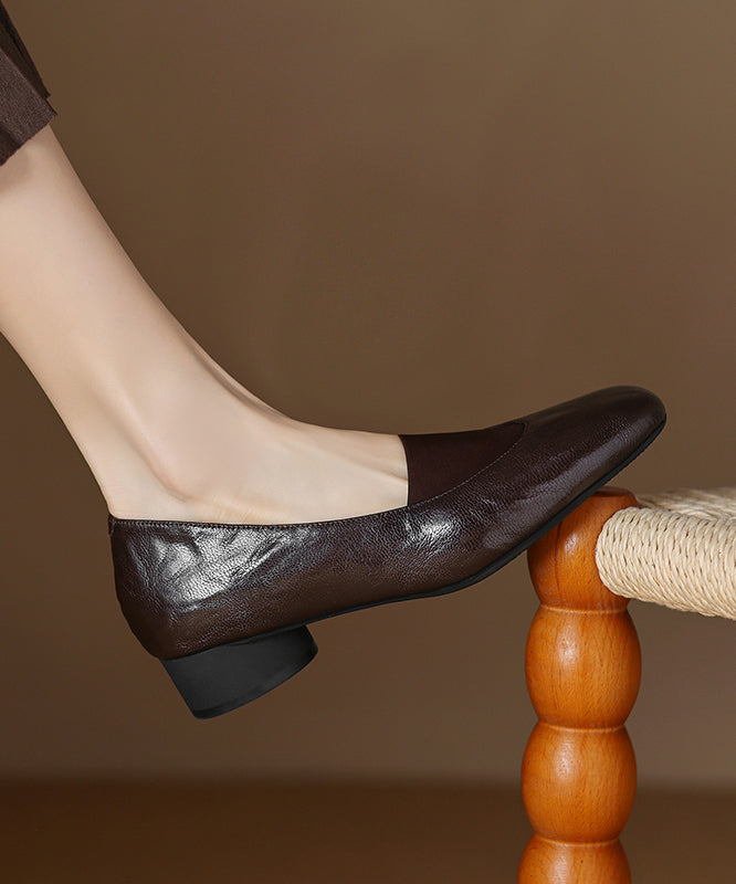 Brown Sheepskin Loafers Comfy Splicing Chunky Women