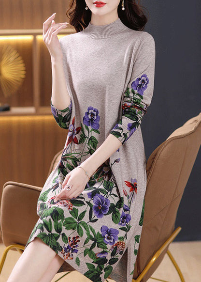 Camel Side Open Cozy Wool Knit DressTurtleneck Spring TB021