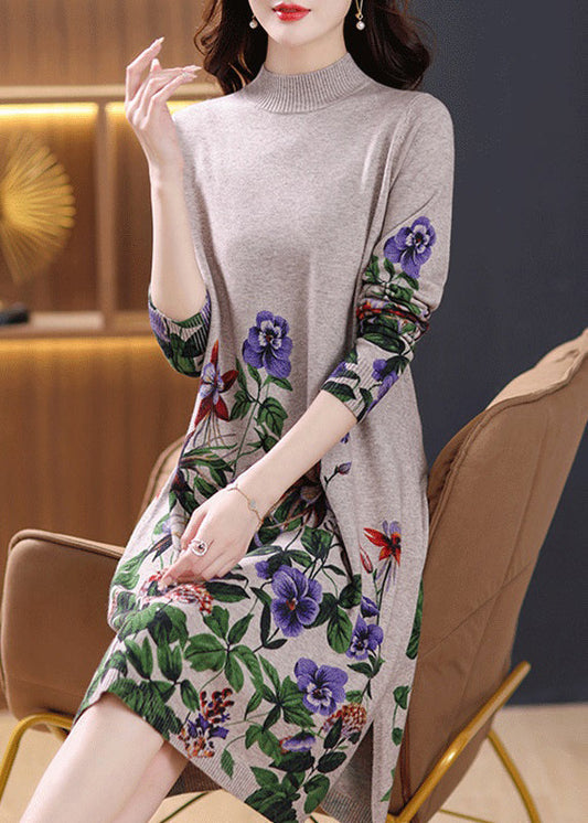 Camel Side Open Cozy Wool Knit DressTurtleneck Spring TB021