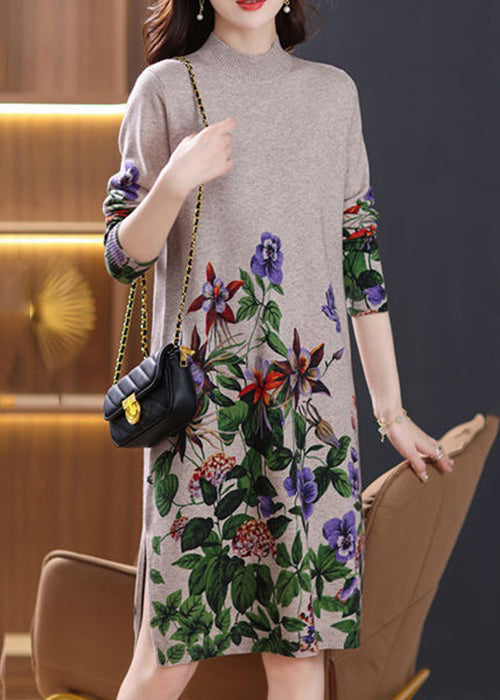 Camel Side Open Cozy Wool Knit DressTurtleneck Spring TB021