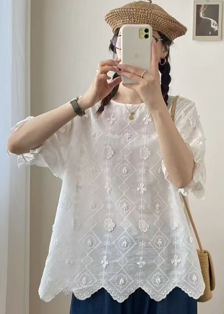 Casual Jacquard Top Apricot Summer Oversized Cotton