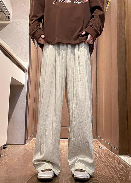 Mens Casual Pants Solid Pockets Summer Silk Ice Apricot