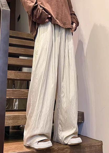 Mens Casual Pants Solid Pockets Summer Silk Ice Apricot