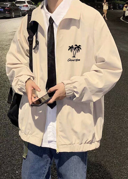 Coats Stand Apricot Zippered Collar Casual Mens Spring Cotton