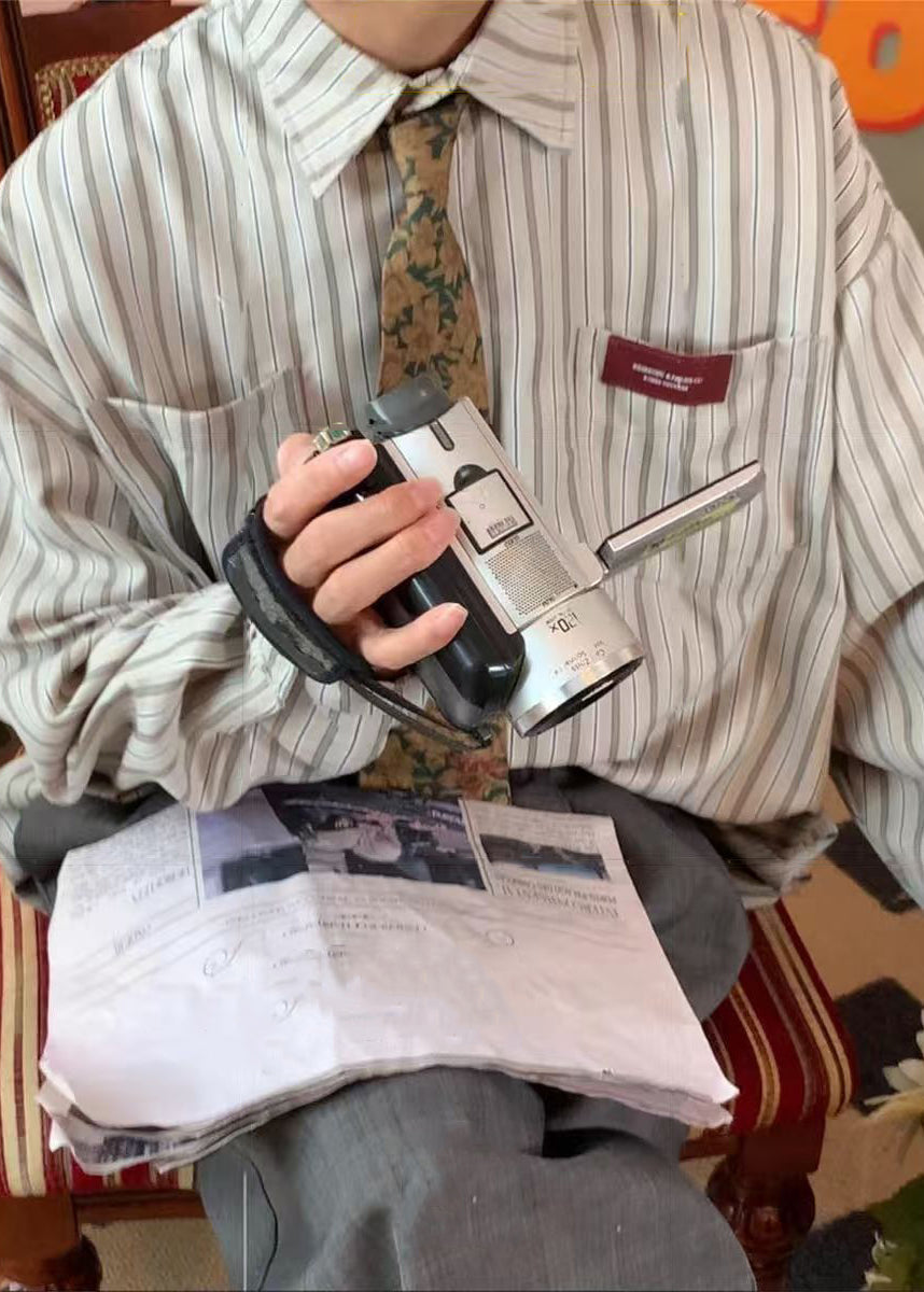 Collar Pockets Striped Oversized Apricot Cotton Peter Pan Casual