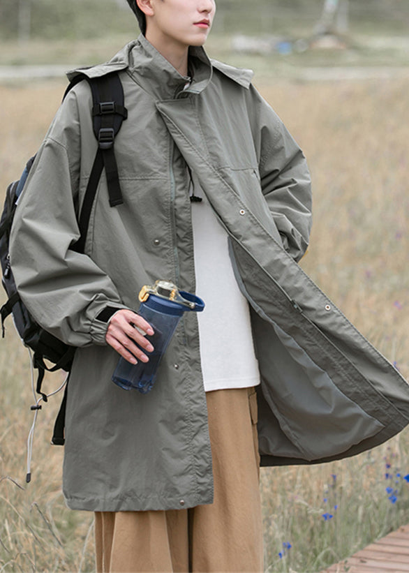 Casual Army Green Hooded Pockets Oversized Cotton Mens Coats Spring YQ003