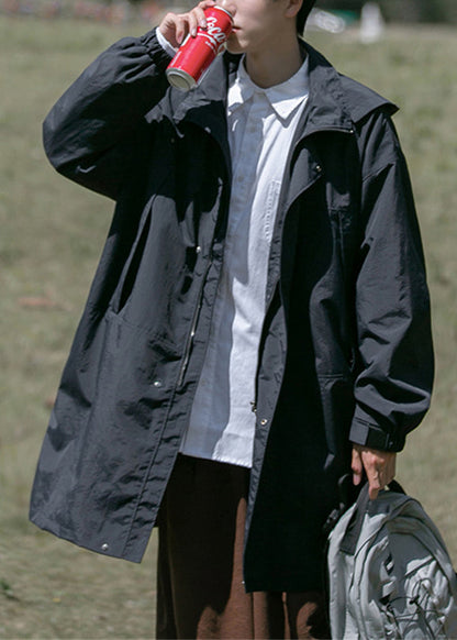 Casual Army Green Hooded Pockets Oversized Cotton Mens Coats Spring YQ003