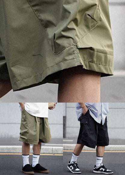 Green Elastic Waist Cotton Men Pockets Shorts Casual Summer Army