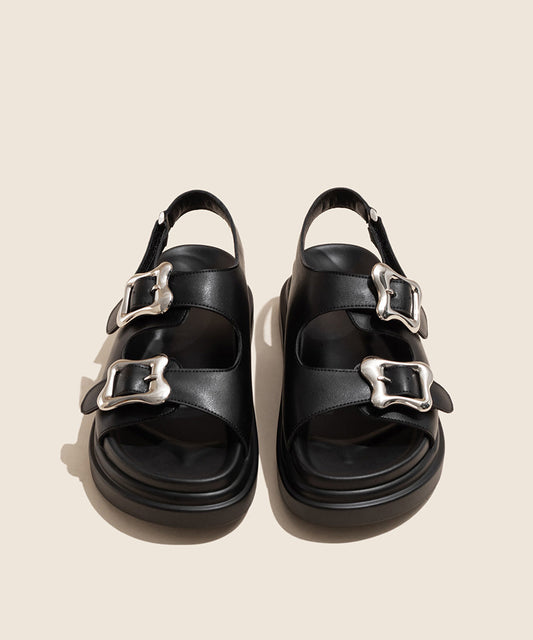 Black Slide Casual Platform Buckle Splicing Strap Sandals