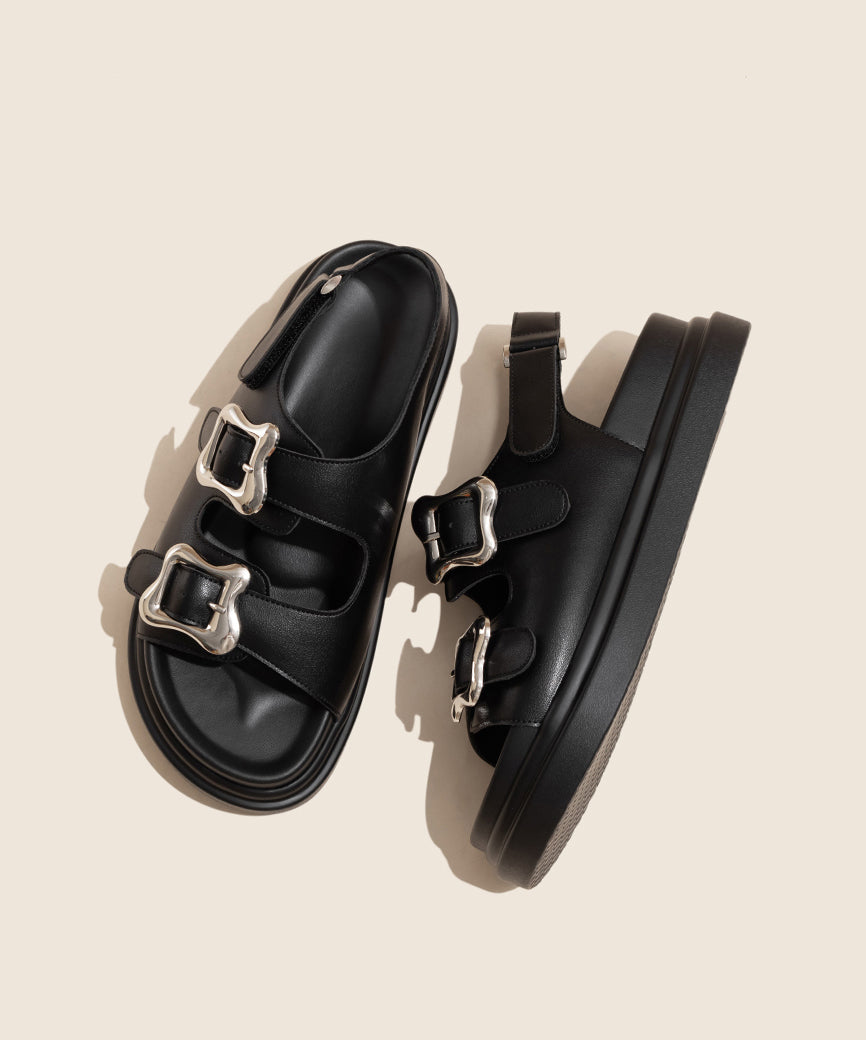 Black Slide Casual Platform Buckle Splicing Strap Sandals