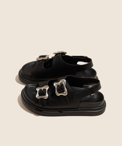 Black Slide Casual Platform Buckle Splicing Strap Sandals