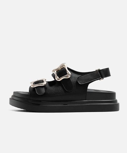 Black Slide Casual Platform Buckle Splicing Strap Sandals