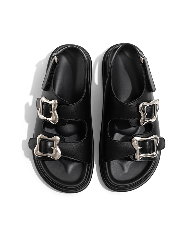 Black Slide Casual Platform Buckle Splicing Strap Sandals