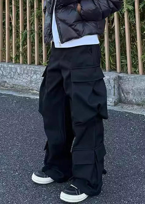 Casual Waist Pockets Mens Pants Spring Cotton High Black Button