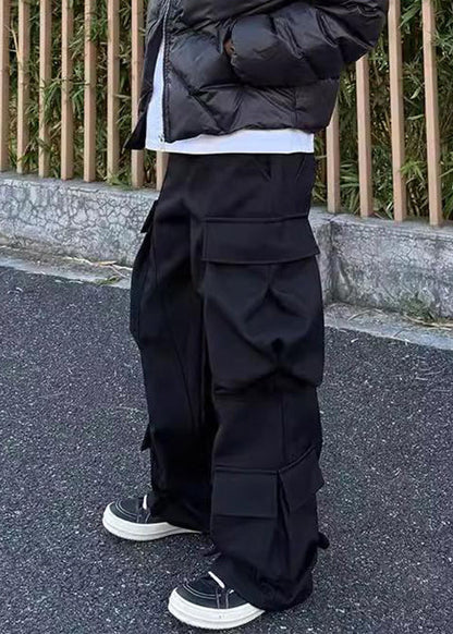 Casual Waist Pockets Mens Pants Spring Cotton High Black Button