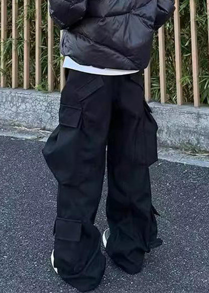 Casual Waist Pockets Mens Pants Spring Cotton High Black Button