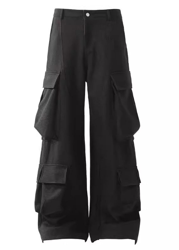 Casual Waist Pockets Mens Pants Spring Cotton High Black Button