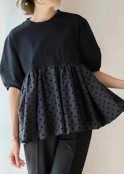 Dot Decorated Casual Cotton Tank Black Flower Summer Patchwork