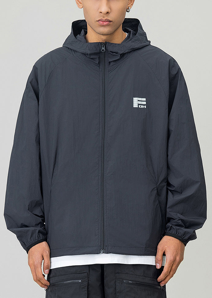 Casual Coat 50+ UPF Black Print Drawstring Hooded Men