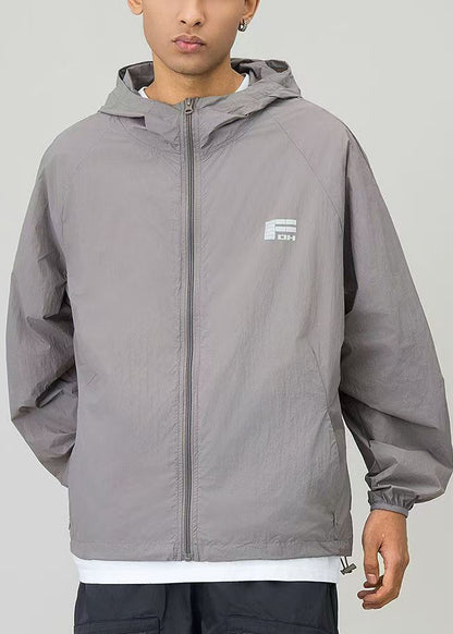 Casual Coat 50+ UPF Black Print Drawstring Hooded Men