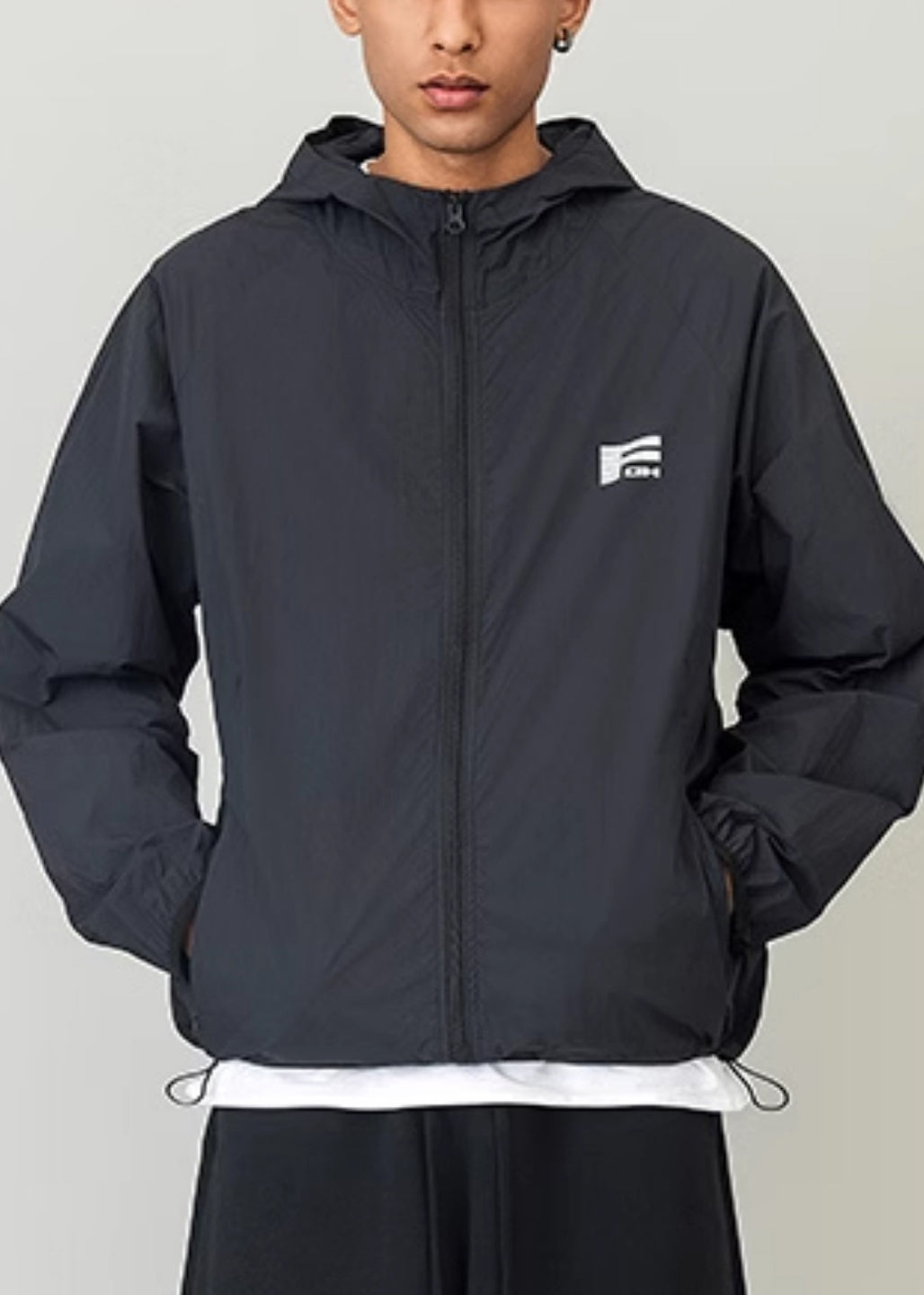 Casual Coat 50+ UPF Black Print Drawstring Hooded Men