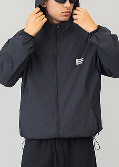 Casual Coat 50+ UPF Black Print Drawstring Hooded Men