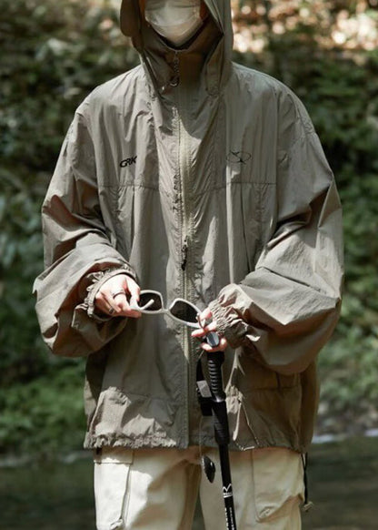 Men UPF Zippered Hooded Summer Print Casual Coat 50+ Black