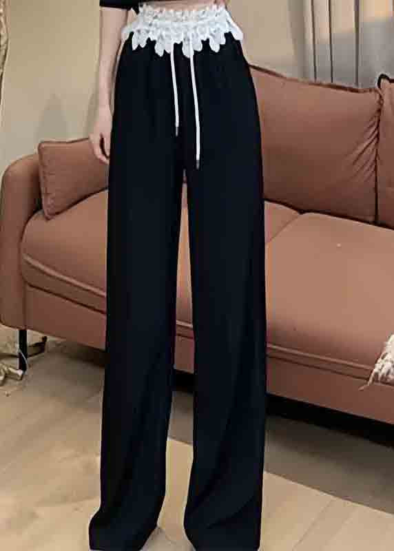 Hooded And Patchwork Pants Sweatshirt Lace Black Casual Straight