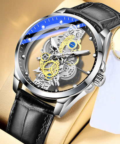 Machinery Out Hollow Leather Casual Black Watches Automatic Fully