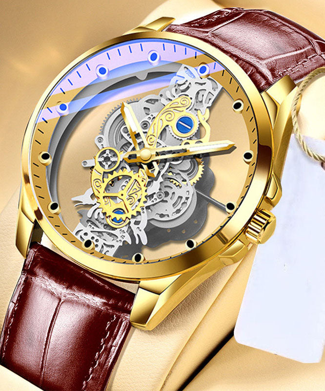 Machinery Out Hollow Leather Casual Black Watches Automatic Fully