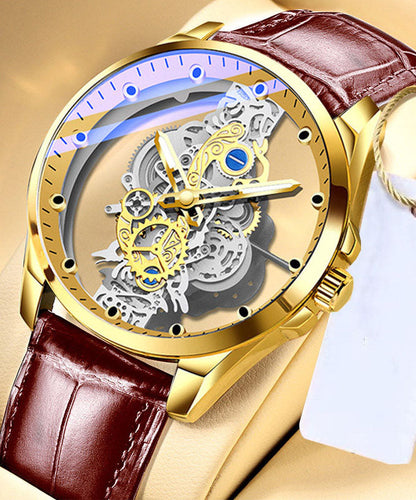 Machinery Out Hollow Leather Casual Black Watches Automatic Fully